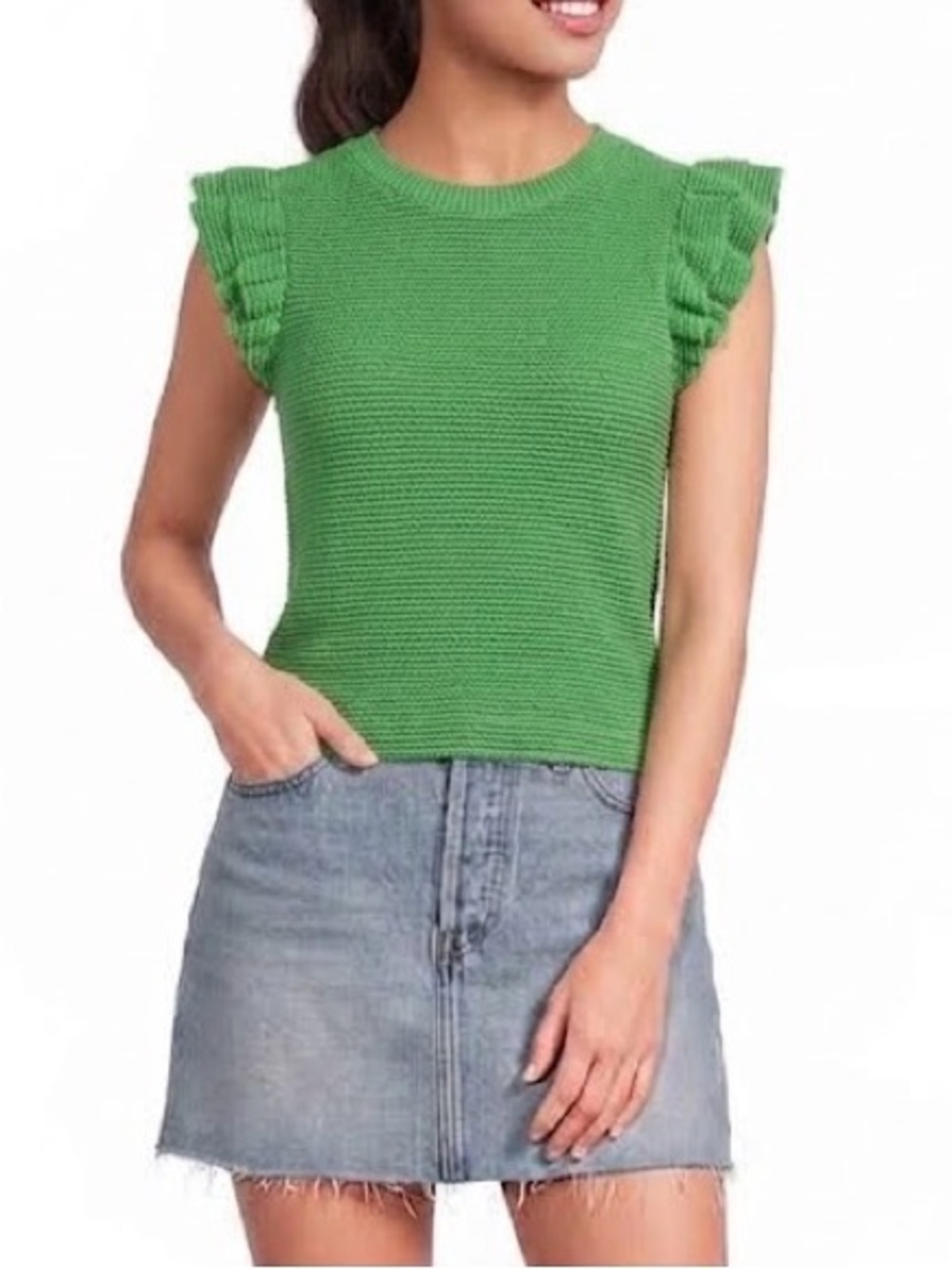 Moa Moa Bright Green Ruffle Sleeve Ribbed Tank